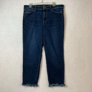 J Jill Denim Jeans Womens 14 Blue Boyfriend Straight Leg Ankle Frayed Hem Dark